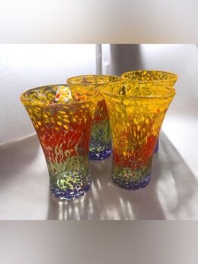 Handblown Multicolor Speckled Glass Vases - Yellow and Orange